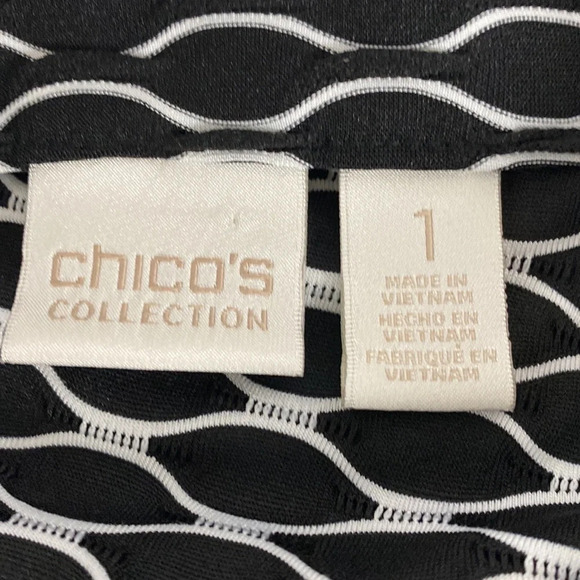 Chico's Black & White Academia Front Zip W/Pockets Textured Jacquard Jacket M - Picture 8 of 10